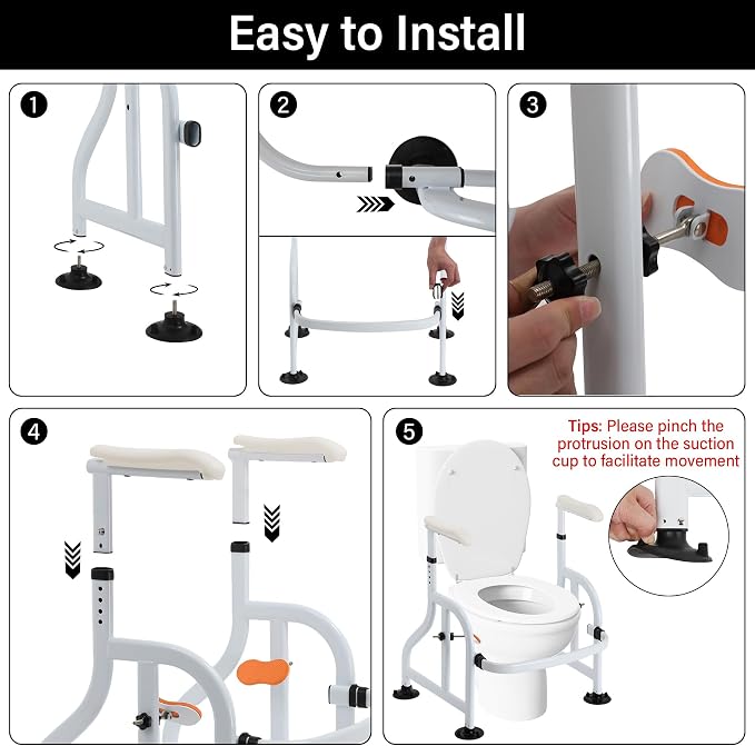 Neoaider Toilet Safety Rails with Adjustable Handrails, 300 Lbs Weight Capacity Toilet Rails, Toilet Safety Frames & Rails for the Elderly, Pregnant Women, Patients