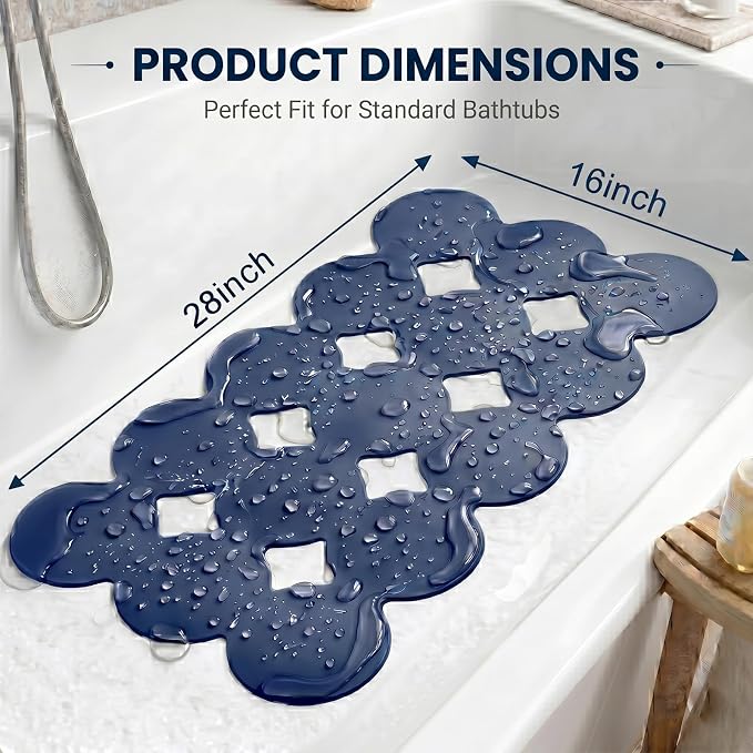 Webos Non Slip Bathtub Mat Shower Mat Bath Mat Tub Mats with Strong Suction Cups Soft Natural Rubber Bath Mat for Inside The tub (Ivy-Blue, 28x16 inch)