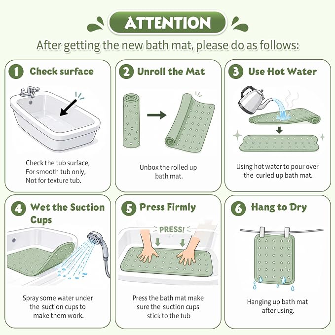 XIYUNTE Baby Bath Mat for Tub Non Slip Kids, BPA Free Extra Long Bathtub Mat 40x16 with Drain Holes and 200 Suction Cups, Non Toxic Machine Washable Toddler Bath Mat, Eco-Friendly Certified