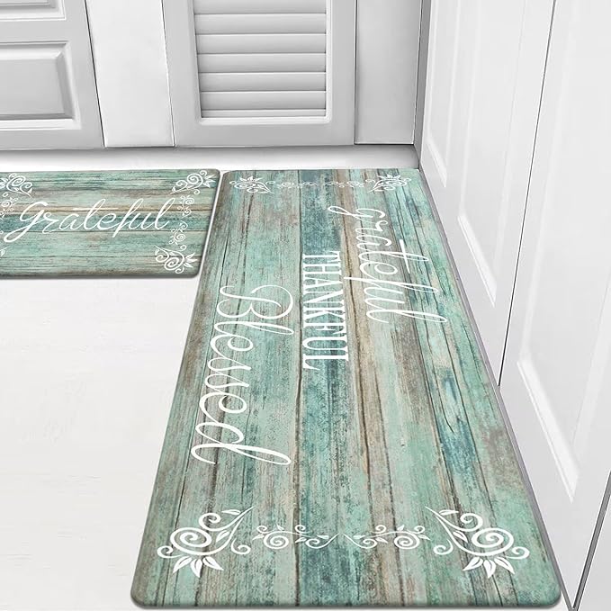 HEBE Anti Fatigue Kitchen Mat Set of 2 Non Slip Cushioned Kitchen Mats for Floor Waterproof Farmhouse Kitchen Rugs and Mats Set Comfort Standing Desk Mat Carpet for Sink,Office,Laundry