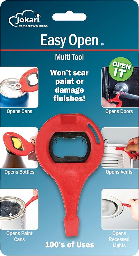 Jokari Universal Easy Open Multi Tool Pry Accessory for Drinks, Paint Cans, Household Fixtures and More. Durable Plastic Gadget Wedges, Pries and Opens Stuck Home Air Filter Covers, Lids or Latches