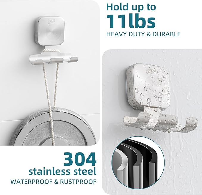 TAILI Powerful Suction Cup Razor Holder 2 Pack, Stylish 304 Stainless Steel Bathroom Suction Hooks for Towel, Loofah, Bathrobe, Shaver Holder for Shower Wall, Easy to Install and Reuse, Silver