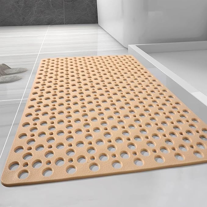 Casa and Beyond Shower Mat, Secure Shower Mats Easy to Clean, Showers Mat with Suction Cup, Washable Non-Slip Bathtub Mats for Inside Showers (Beige,29.5 * 17 in)