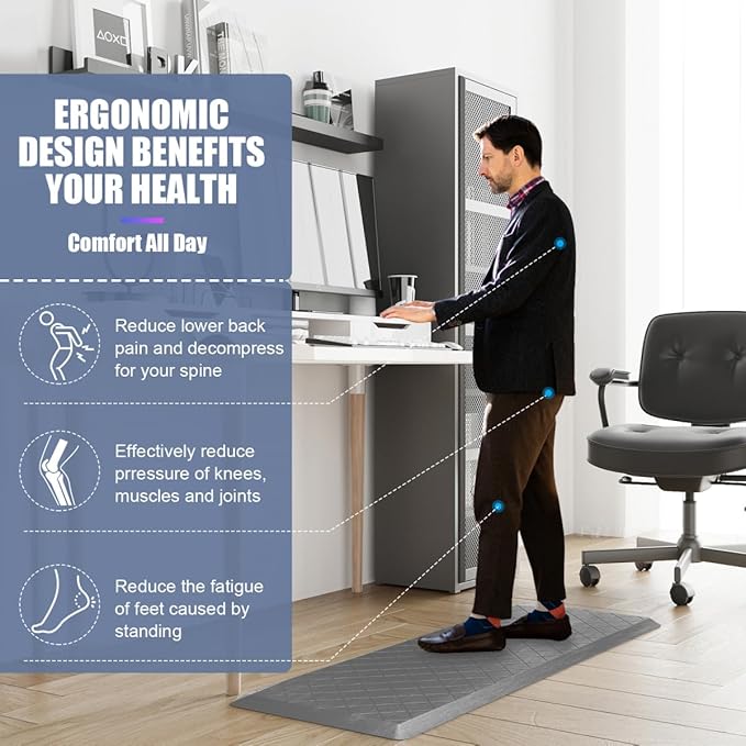 Cushioned Anti-Fatigue Mats, Heavy Duty Kitchen Rugs, 1/2 Inch Thick, Ergonomic Comfort Foam, Gray