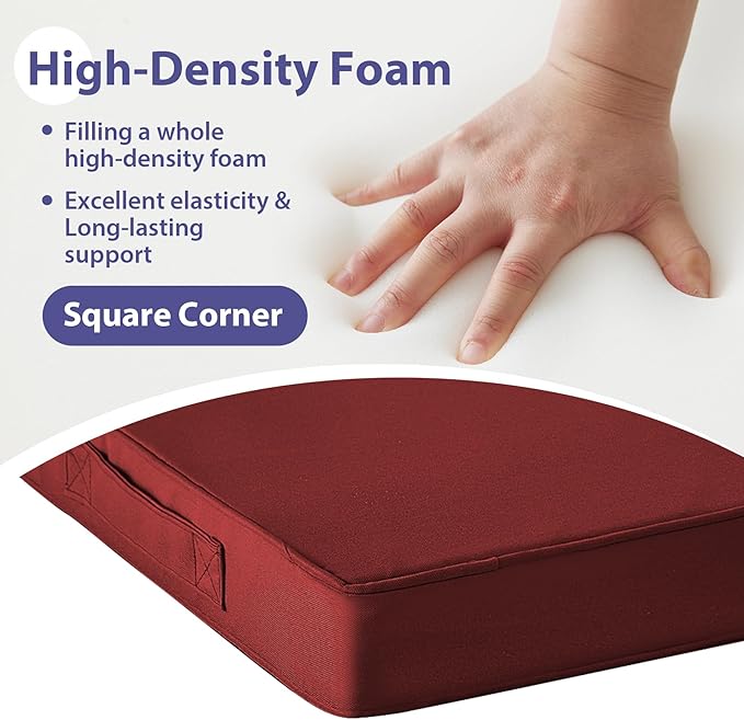 IPYNBAP Outdoor Chair Cushions Set of 4 -Waterproof Outdoor Seat Cushions for Patio Furniture, Patio Chair Cushion with Handle and Ties, Out Door Chair Pads,19x19x3-Square, Burgundy