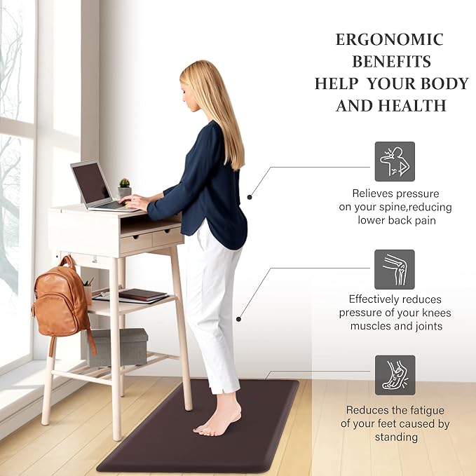 HappyTrends 2 PCS Kitchen Mat Cushioned Anti-Fatigue Floor Mat, Heavy Duty Ergonomic Comfort Foam Standing Mat, Waterproof Non-Slip Kitchen Rugs for Home, Office, Laundry,Chocolate