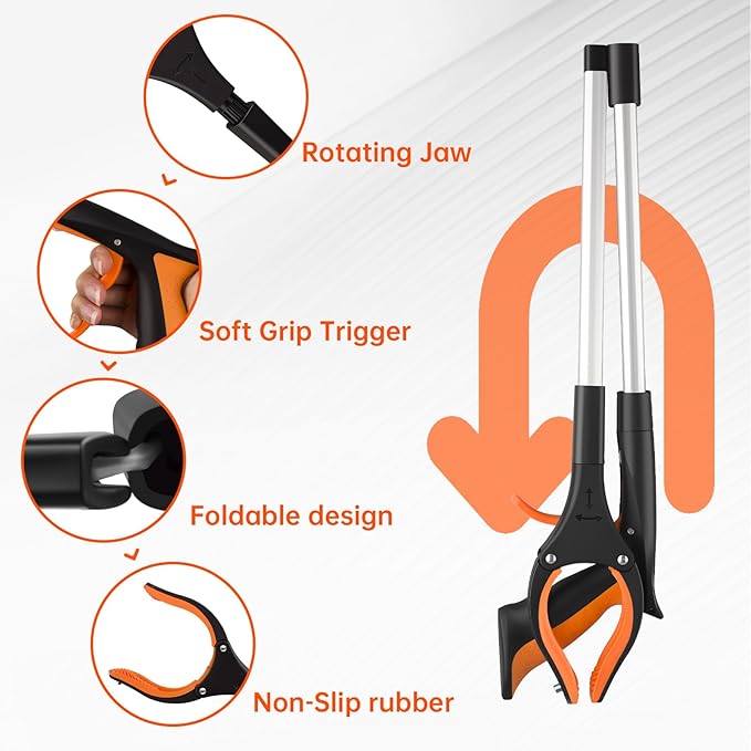 Grabber Reacher Tool,3-Pack 32" Foldable Reacher Grabber Pickup Tool with 360° Rotating Jaw & Magnetic Tip, GarbageTrash Picker Upper Grabber,Lightweight Grabbers for Seniors/Elderly