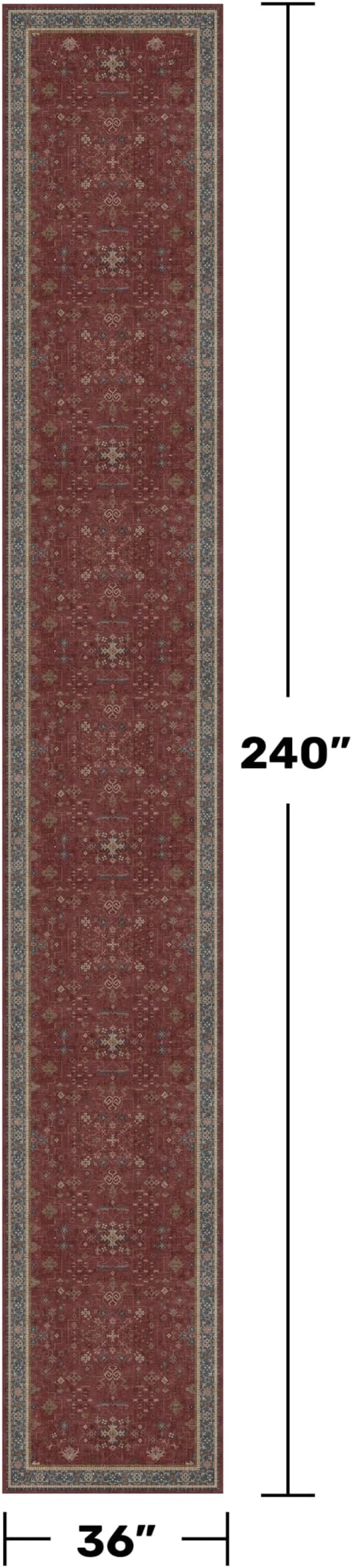Hazo Haus Burgundy Washable 3x20 Extra Long Hallway Runner Rug, Neutral Boho Large Kitchen Floor Rug Indoor, Non-Slip Stain & Fade Resistant, Vintage Bohemian Red Floral Décor