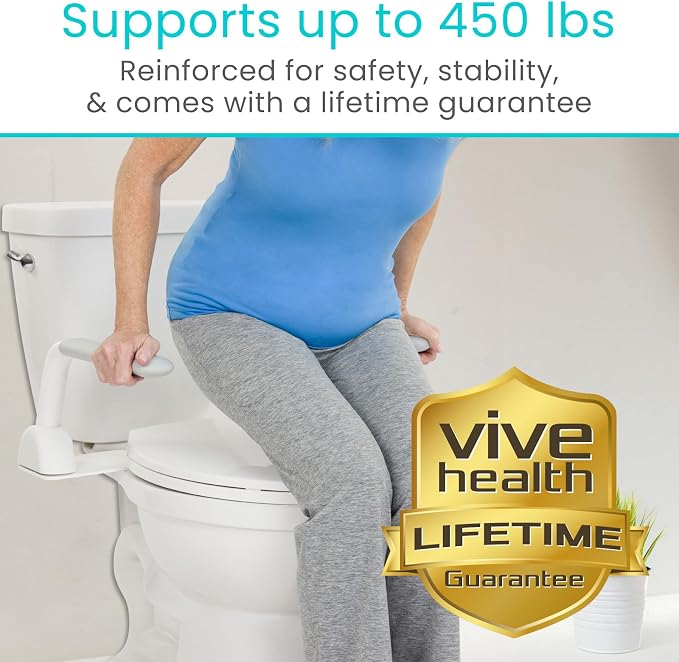 Vive Toilet Safety Rail with Flip-Up Handles - 450 lb Capacity Senior Safety Frame for Elderly & Disabled - Handicap Grab Bar Riser Stand Assist with Arms for Bathroom Assistance & Raised Toilets