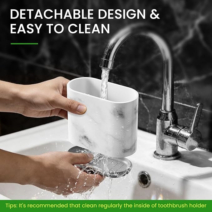 Chintu Toothbrush Holders, 2 Slots Tooth Brush Holder for Bathrooms, Kids Electric Toothbrush and Toothpaste Organizer for Bathroom Countertop Accessories, Shower, Vanity, Storage, Marble/Gray