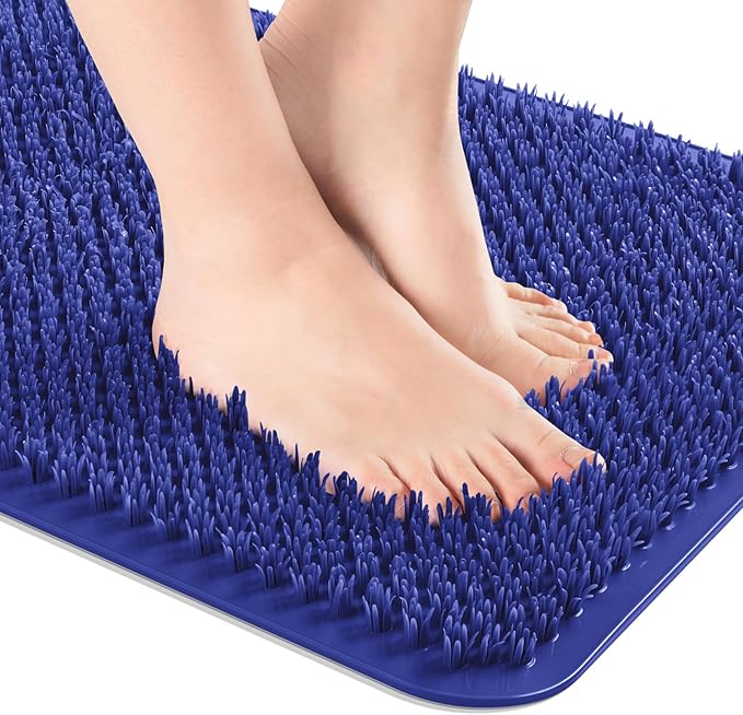 OTHWAY Non Slip Grassy Bathtub Mat : 25.6X13.4 Inches Sturdy But Soft Bath Mat_Quick Drain Shower Floor Mat with Soft Bristles for Scrubbing Feet (Navy Blue)