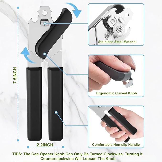 1 Pcs Heavy Duty Stainless Steel Manual Can Opener – COKORA Smooth Edge Can/Bottle Opener with Anti-Slip Comfort Handle, Easy Turn for Seniors & Kitchen Use