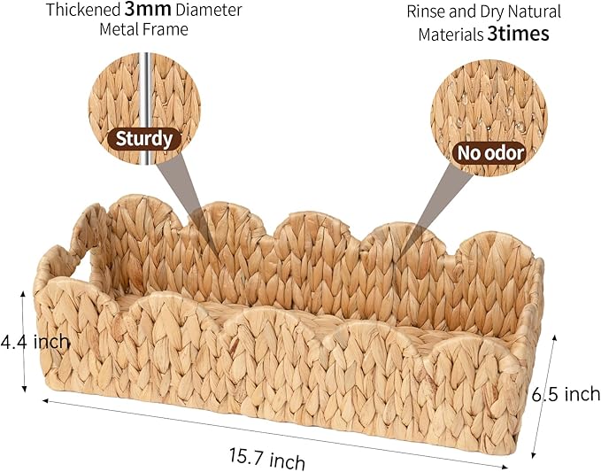 Coeusy 2 Pack Toilet Baskets,Scalloped Edge Wicker Basket for Toilet Paper Storage,Small Baskets for Bathroom,Living Room,Countertop,Shelves,Both Organizer & Decor,Natural Water Hyacinth