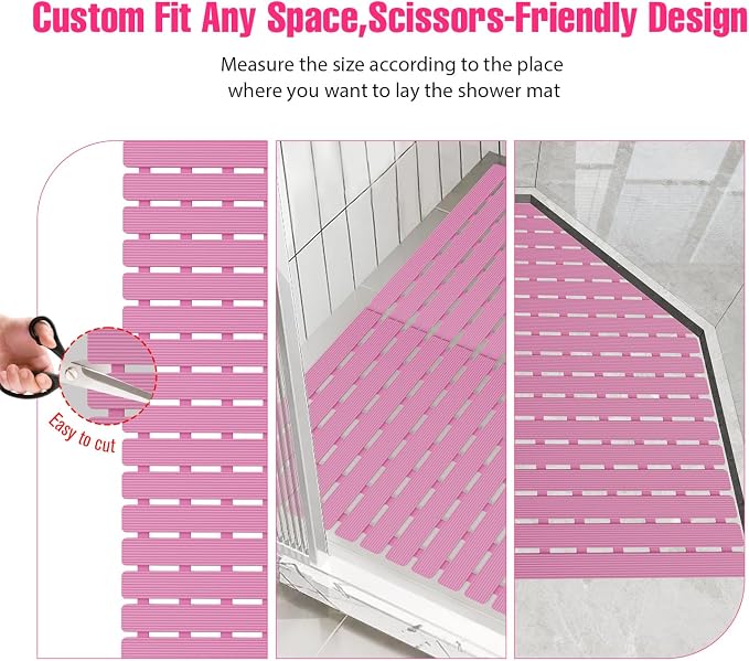 Shower Mat Non-Slip Bath Mat for Tub and Shower Stall,236 Suction Cups with Drain Holes, Quick Dry Machine Washable, Extra Grip for Stand Up Showers, Bathroom Essentials 24x24 Inch (Pink)