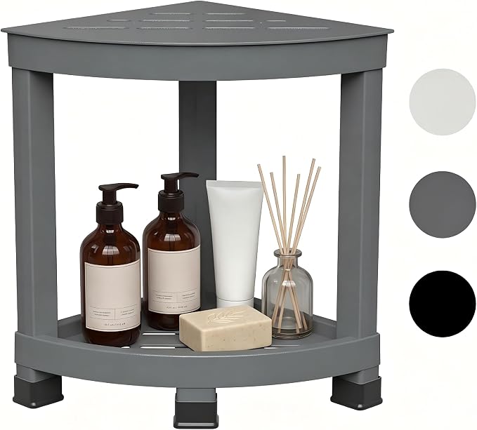 Shower Stool for Inside Shower, Small Bathroom Stool with Storage Shelf, Waterproof Corner Shower Organizer, Non-Slip Bath Stool for Adults, Multi-Purpose Side Table for Home