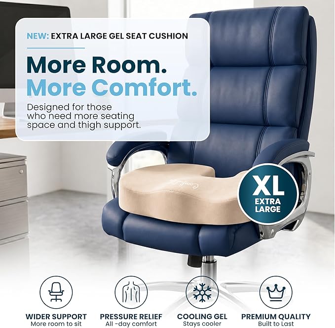 ComfiLife Extra Large Gel & Memory Foam Seat Cushion - Doctor Recommended Office Chair Cushion, Car Seat Cushion - Back & Sciatica Pain Relief - Wide Seat Cushion for Big & Tall (Beige)