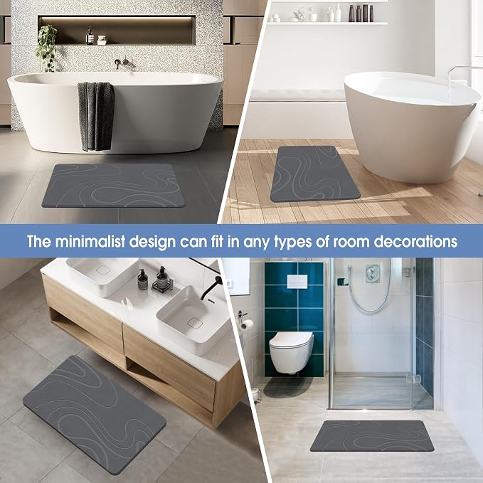 Veeloim Stone Bath Mat Diatomaceous Earth Shower Mat Non-Slip Super Absorbent Diatomite Stone Bath Mats for Bathroom Floor Quick Drying Natural Easy to Clean