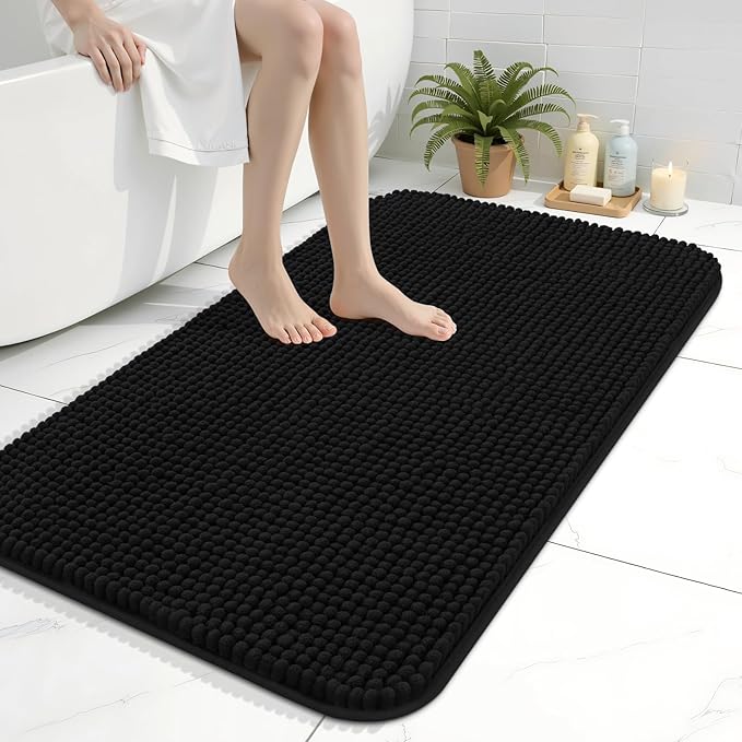Arotive Bathroom Rugs 36" x 24", Ultra Soft Absorbent Chenille Bath Rugs, Non-Slip Rubber Backing, Machine Washable Bath Mats for Bathroom Floor, Tub and Shower, Home Decor Accessories, Black