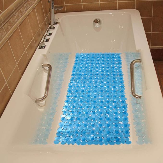 SONGZIMING Pebble Bath Mat for Bathtub to Anti Slip Bathtub Mat in Shower with 16 Inches by 35 Inches (Clear Blue)