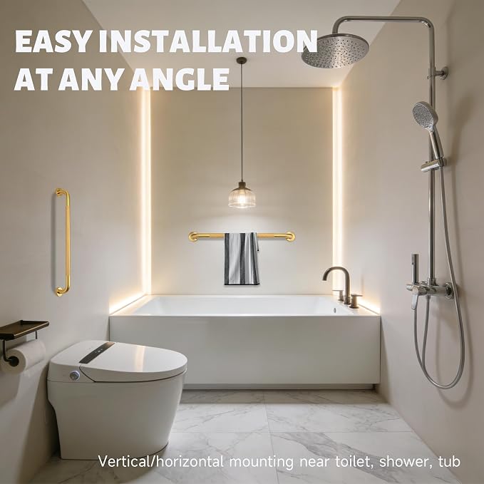 36 Inch Shower Grab Bar 1.25" Dia, 2 Pack Gold Anti Slip Bathroom Grab Bar, 304 Stainless Steel Knurled Handicap Grab Bars, Safety Support Handrail,Bath Shower Handle for Elderly Injury Senior