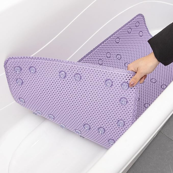 Bathtub Mat Non Slip 36” X 17” Purple Shower Mat Soft Foam Bath Mats for Bathroom Tub, Bathtub Mat with Drain Holes, Suction Cups, Shower Mat Non Slip