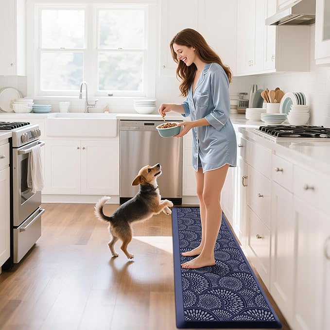 Mattitude 4/5 Inch Kitchen Mat, 17.3x59in Heavy Duty Ergonomic Comfort Foam Standing Desk Mat, Waterproof Non-Slip Standing Mats and Rugs for Kitchen, Office, Blue