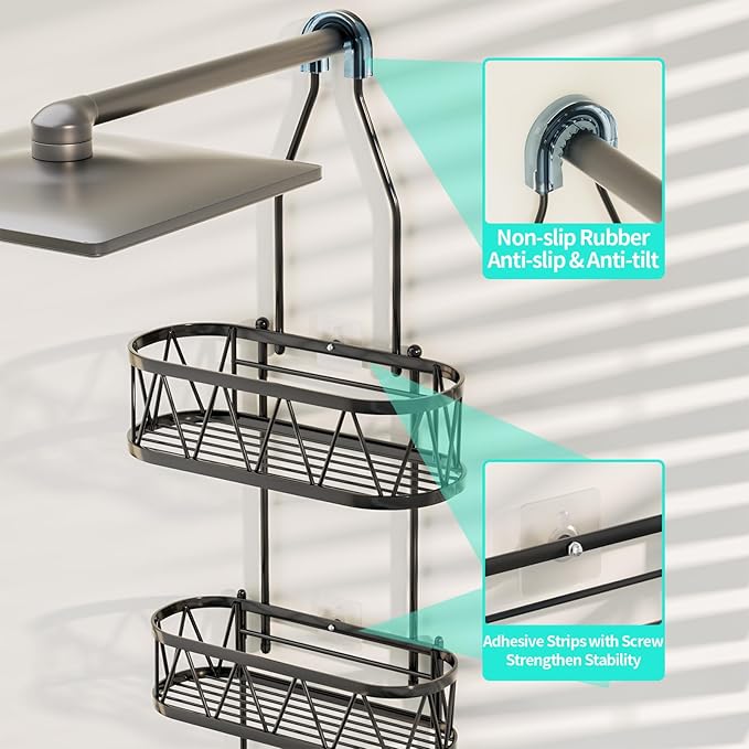 HapiRm Hanging Shower Caddy, Rustproof & Waterproof Shower Organizer with Soap Holder & 4 Hooks, No Drilling Hanging Bathroom Shelf for Bathroom - Black