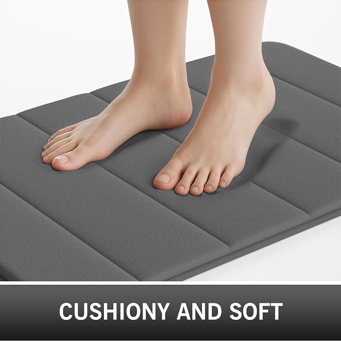 RUN HELIX Bathroom Rugs Set 2 Piece Memory Foam Bath Non-Slip Bath Mat,Washable Room Mats,Absorbent Shaggy Rugs Super Soft Kitchen Mats, Batroom Carpets for Bathroom,Tub,Shower Home Decor（Grey）