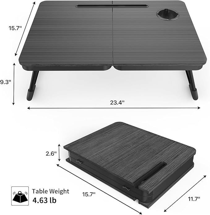 BUYIFY Foldable Laptop Bed Desk for Couch, Sofa - Large Lap Desk Tray Table with Cup Holder and Tablet Slot - Portable Notebook Stand for Eating, Writing, Studying and WFH (Black)-USA Original Patent