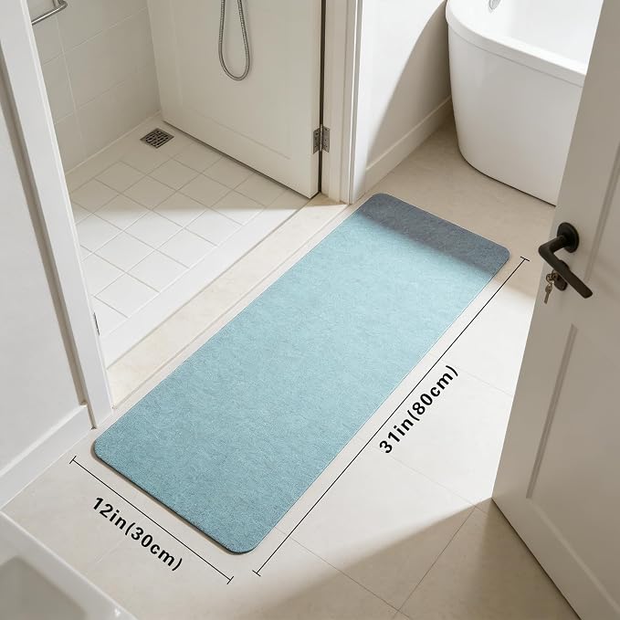 Bath Mat for Narrow Spaces, Super Absorbent Doorway Floor Mat, Non-Slip Threshold Rugs Fit for Under Door, Cuttable Ultra Thin Bath Mat for Bathroom, Kitchen and Entryway (Blue, 31''x12'')