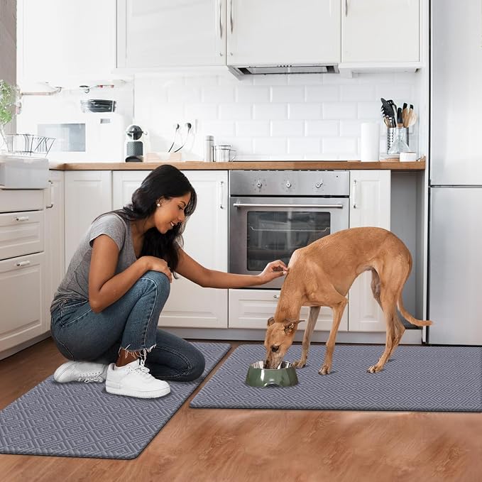 Mattitude Kitchen Mat 2PCS Kitchen Rugs Cushioned Anti-Fatigue Rug Waterproof Standing Desk Mat Kitchen Mats for Floor Kitchen Rug Set for Kitchen, Sink, Office 17.3"×30"+17.3"×47" Light Grey