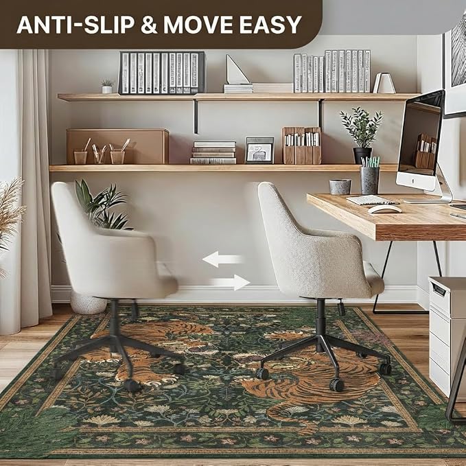 48"x72" Office Chair Mat for Hardwood Tile Floor, Under Desk Carpet Protector for Rolling Computer Chair Mat, Machine Washable Area Rug, Anti-Slip 1/5" Thick Low Pile Thin Vinyl Floor Mat, Forest Sage