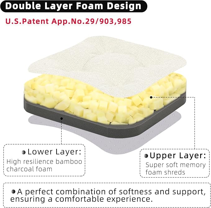 GOFORIT Memory Foam Cushion，Square Seat Cushions for Dining Chairs,Non-Slip Chair Pads with Removable Cover, 16'' x 16'', 2 Pack,Off White