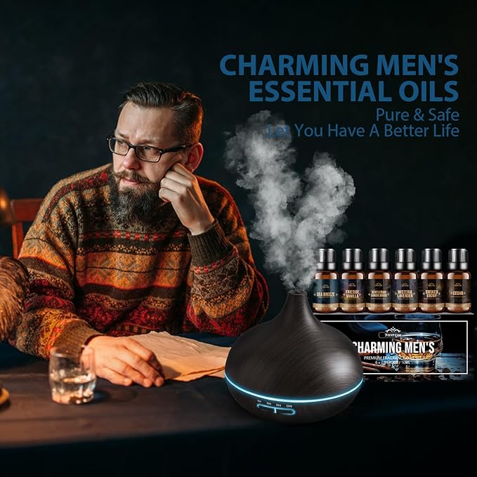FUHITIM Fragrance Oil, Charming Men's Set Diffuser Oil for Home, Soap & Candle Making Scents, Aromatherapy Essential Oils -Sea Breeze, Fireside Vanilla, Cedar and More(6 * 10ML)