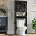 Gold Trim Over The Toilet Storage Cabinet, Double Doors Over Toilet Bathroom Organizer with Adjustable Shelves and Toilet Paper Holder, Modern Over Toilet Storage Cabinet for Bathroom (Black)