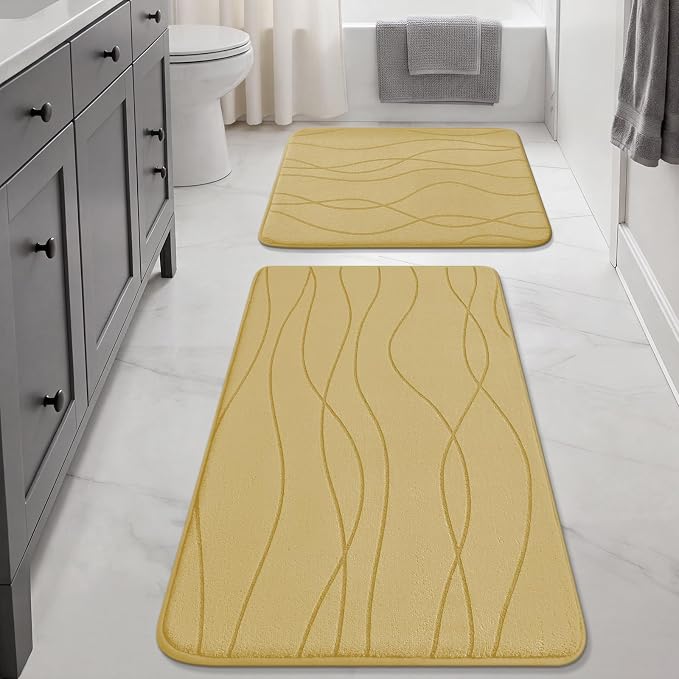 YIHOUSE Memory Foam Bathroom Rug Sets, Beige, 2 Piece 17"x24"+20"x32" | Ultra Soft, Absorbent, Non-Slip, Machine Washable