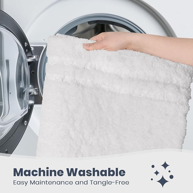 PURRUGS Bathroom Rug Non-Slip Machine Washable 24" x 60", Super Absorbent and Quick Dry Shaggy Microfiber Bath Mat, Extra Soft and Plush Bath Rug for Bathtub, Shower, and Sink, White