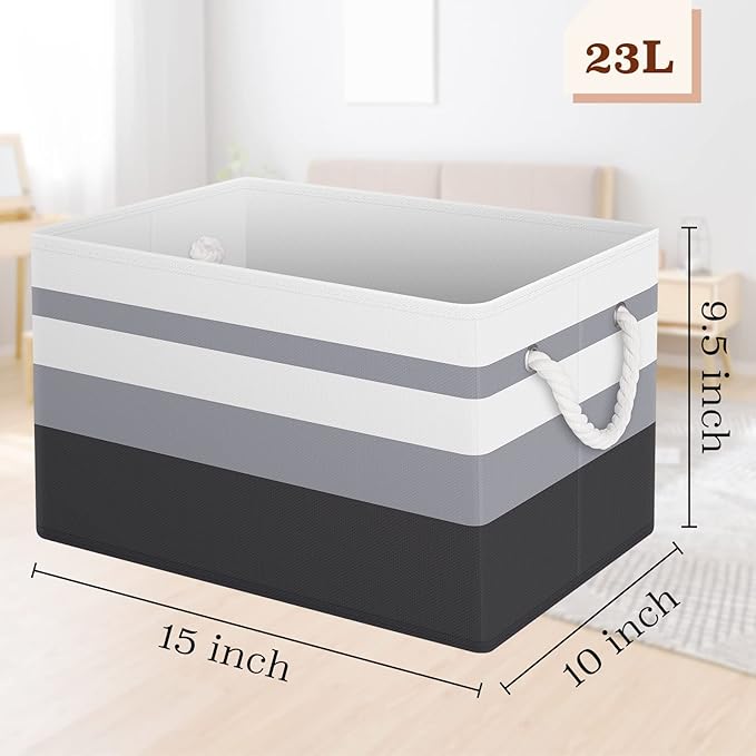 Fab totes Storage Bins 6-Pack, Foldable Storage Baskets for Organizing Toys, Books, Shelves, Closet, Large Storage Box with Rope Handles, Sturdy Organizer Bins,Gradient Grey