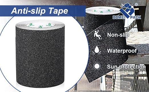 BOMEI PACK Black Anti Slip Tape, 6 Inch x 33 Foot Non-Slip Traction Grip Tape for Stairs, Waterproof Stair Treads Grip Non Slip, Non Skid Tape for Steps, Outdoor Black Grip Tape