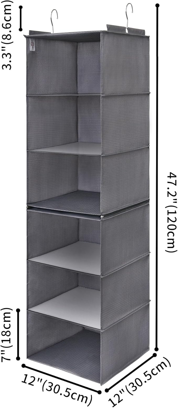 GRANNY SAYS 6-Shelf Hanging Organizer for Closet, Separable to 2 Pack 3-Shelf Hanging Shelves, Hanging Organizer for Bedroom, Ash Gray