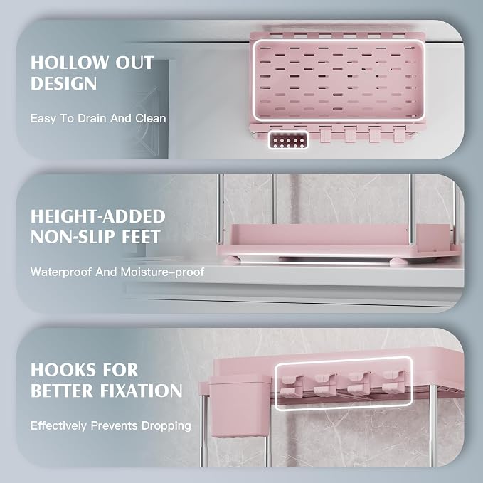 VERIFOST Under Sink Organizer, 2 Pack Kitchen and Bathroom Cabinet Organizer, 2 Tier Adjustable Height Storage, Pink