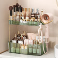Bathroom Counter Organizer for Vanity, Makeup Organizer Countertop with Holder, Large Capacity Storage Rack, Perfect Large Skincare, Hair Care, Perfume, Easy to Install (Green, 2Tiers)