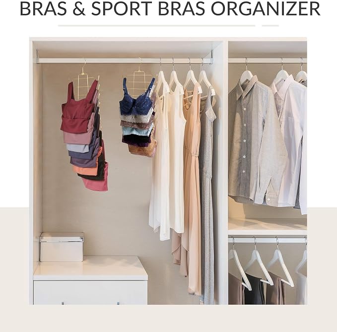 ZEDODIER 3 Pack Tank Top Hanger Space Saving, Bra Hangers for Closet Organizer, Hanging Bra Organizer Tank Tops Holder with 24 Hooks, Metal Closet Organizers and Storage Small Space Solutions, Gold