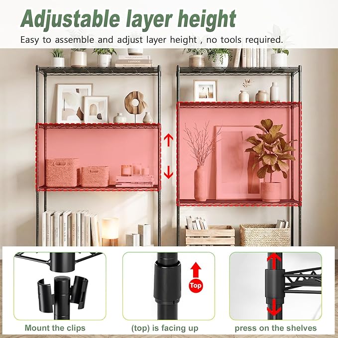 BestOffice 4-Tier Wire Shelving Unit, 1000 LBS Heavy Duty Metal Storage Shelves, Adjustable Wire Shelf for Garage, Kitchen, Pantry, Utility Shelving Rack with Leveling Feet, Black