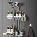 DAOYA Shower Caddy Hanging - Over Shower Head Caddy, 0.82 inch Universal with 2 Shelves, Soap Holder, Toothbrush Holder & Reusable Suction Hook, Complete Silver Bath Organizer Set