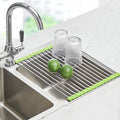 Seropy Roll Up Dish Drying Rack Over The Sink Drying Rack for Kitchen Counter, Rolling Dish Rack Over Sink Mat, Foldable Dish Drainer Stainless Steel Rack Kitchen Organization Green 17.5"x11.8"
