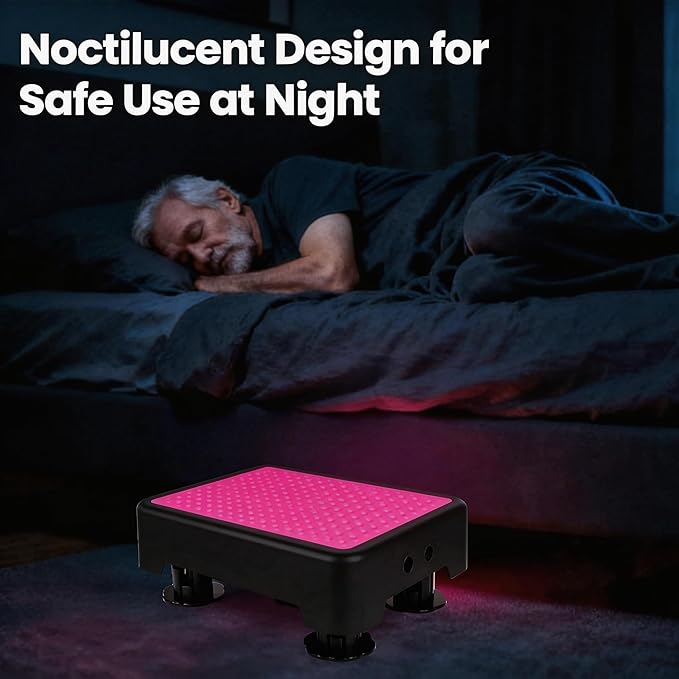 Noctilucent Adjustable Step Stool for Seniors Adults, Bed Step Stools, 600 LBS Capacity Non-Slip Safety Step Platform Indoor and Outdoor for Adults, Step Stools Elderly Assistance at Night