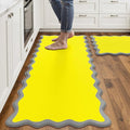 Arenarug Scalloped Yellow Gray Kitchen Mats Rugs Sets of 2 Cushioned Anti Fatigue Floor Mat Waterproof Kitchen Rugs Non Slip Foam Comfort Standing Mat for Sink Laundry