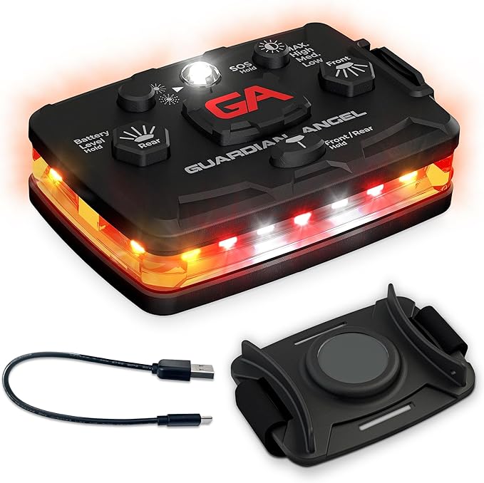 Guardian Angel Elite Series Safety Light (Orange/White/Red Front & Orange Rear) - Rechargeable, Magnetic, Hands-Free Wearable LED Light for Construction, Roadside, Utility, Towing, Hunting, PPE Safety