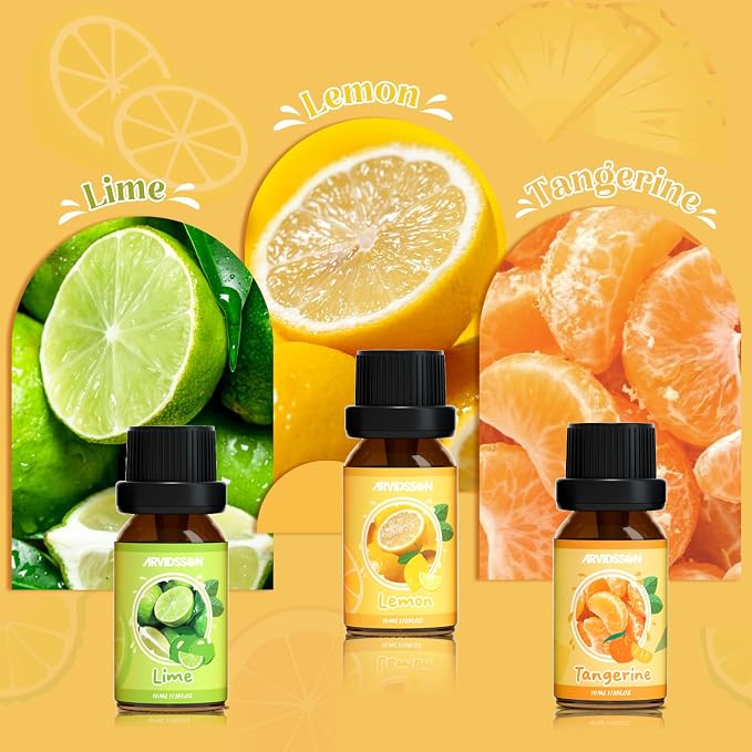 ARVIDSSON Citrus Essential Oils Set, Natural Fruit Essential Oil for Diffuser, Candle Making - Grapefruit, Bergamot, Sweet Orange, Lemon, Lime, Tangerine, Citrusy Scented Oils for Home